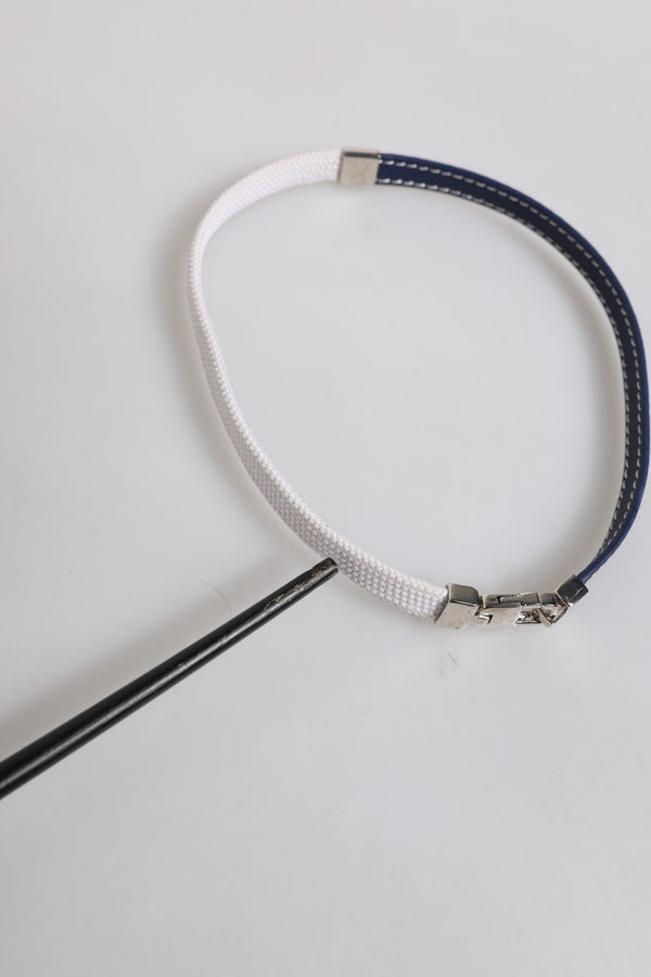 Dolce & Gabbana Blue White Leather Trimmed DG Engraved Silver Tone Clasp Bracelet