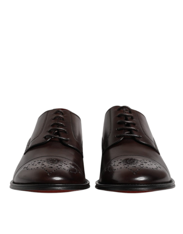 Dolce & Gabbana Maroon Calfskin Leather Derby Men Dress Shoes