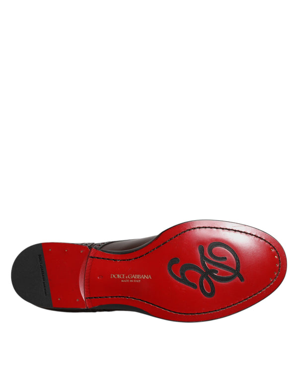 Dolce & Gabbana Maroon Calfskin Leather Derby Men Dress Shoes