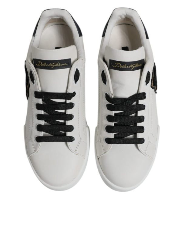 Dolce & Gabbana White Leather DG Logo Low Top Sneakers Shoes