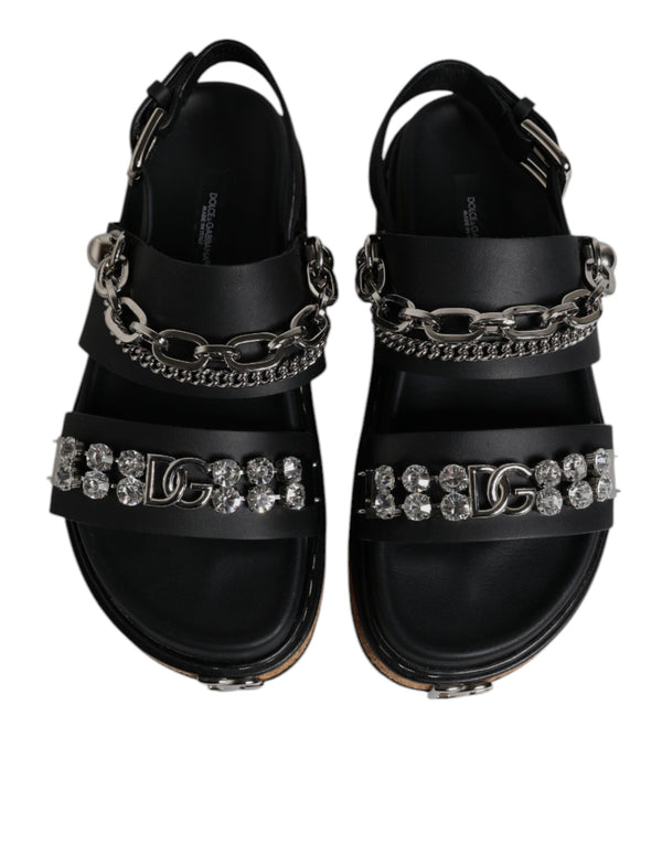 Dolce & Gabbana Black Crystal Embellish Strap Sandals Shoes