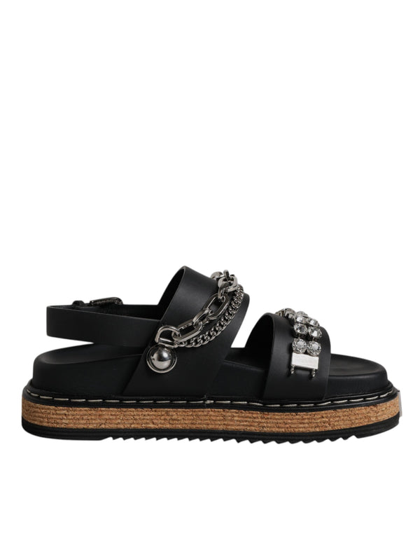 Dolce & Gabbana Black Crystal Embellish Strap Sandals Shoes