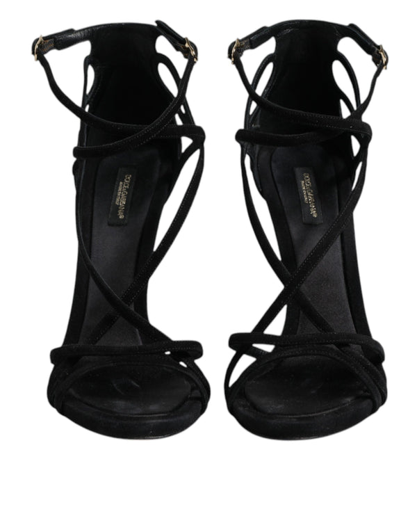 Dolce & Gabbana Black Leather Stiletto Heels Sandals Shoes