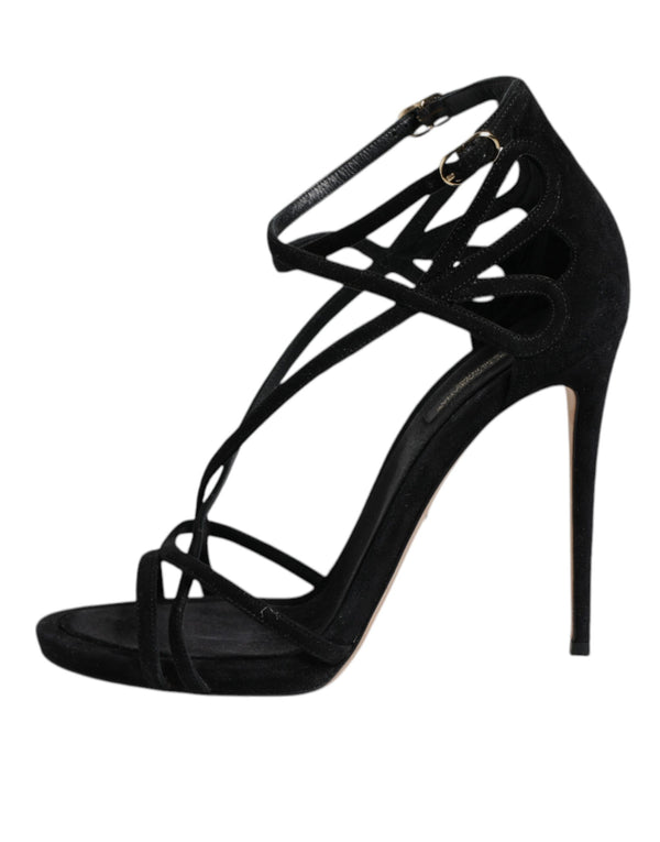 Dolce & Gabbana Black Leather Stiletto Heels Sandals Shoes