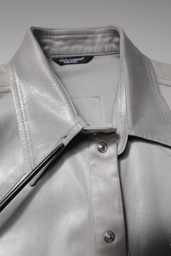 Dolce & Gabbana Metallic Gray Cotton Button Down Shirt