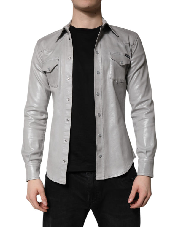 Dolce & Gabbana Metallic Gray Cotton Button Down Shirt