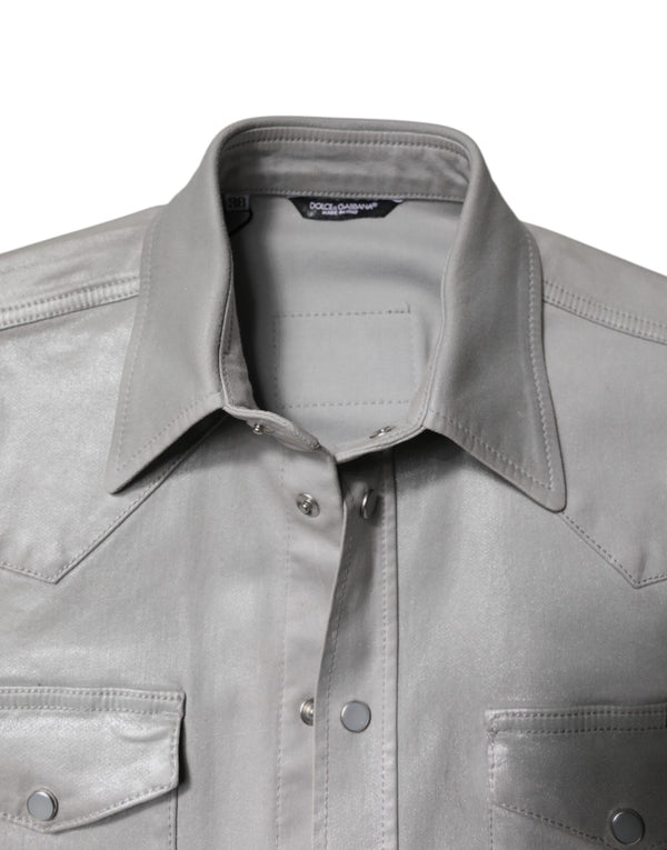 Dolce & Gabbana Metallic Gray Cotton Button Down Shirt