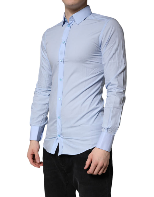 Dolce & Gabbana Light Blue Cotton GOLD Dress Formal Shirt
