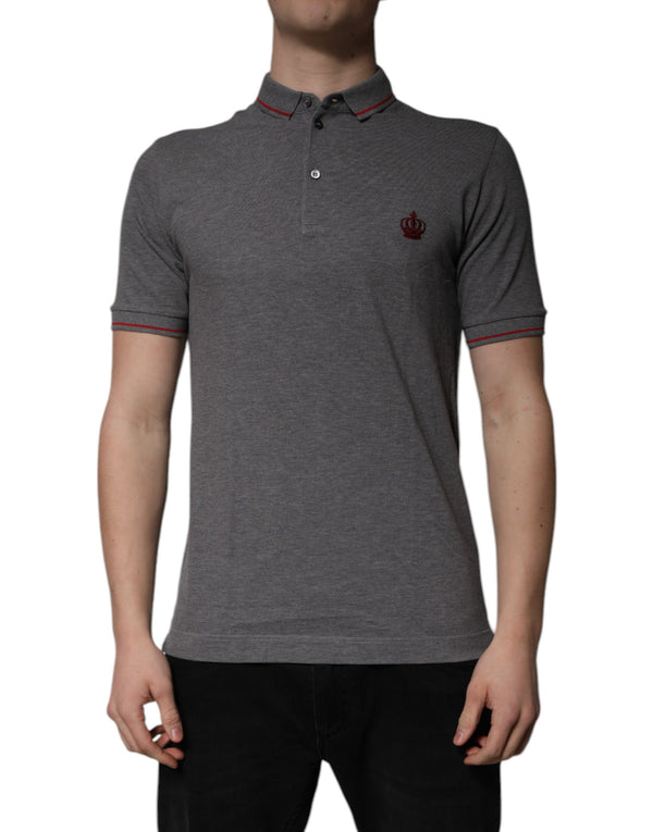 Dolce & Gabbana Gray Cotton Crown Collared Polo T-shirt