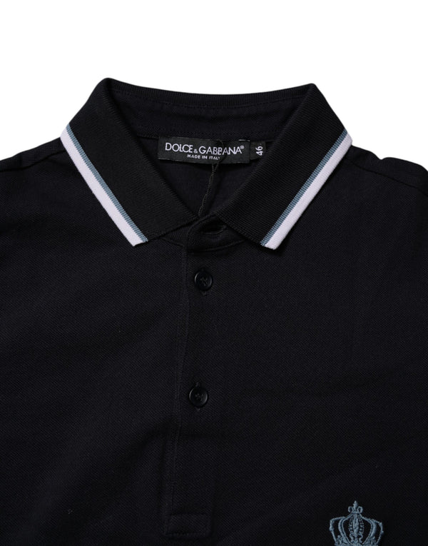 Dolce & Gabbana Black Cotton Crown Collared Polo T-shirt