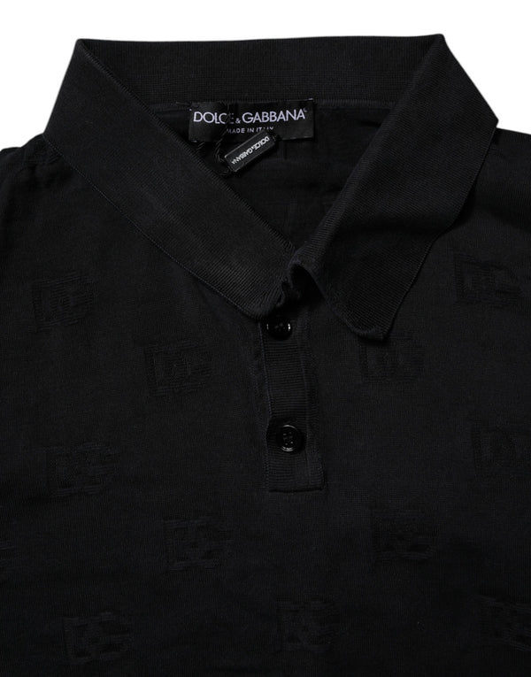 Dolce & Gabbana Black Silk Collared Polo T-shirt