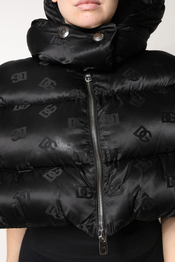 Dolce & Gabbana Black Padded Puffer Hooded Full Zip Cropped Jacket