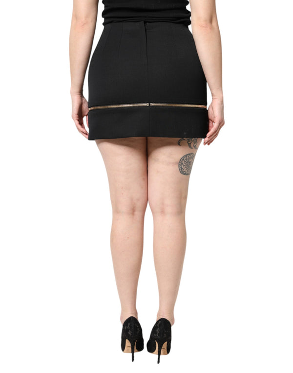 Dolce & Gabbana Black Virgin Wool High Waisted Mini Skirt