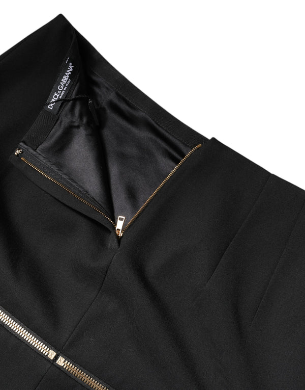 Dolce & Gabbana Black Virgin Wool High Waisted Mini Skirt