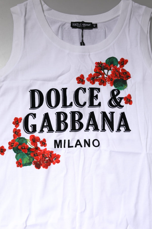 Dolce & Gabbana White Floral Printed Cotton Sleeveless T-shirt