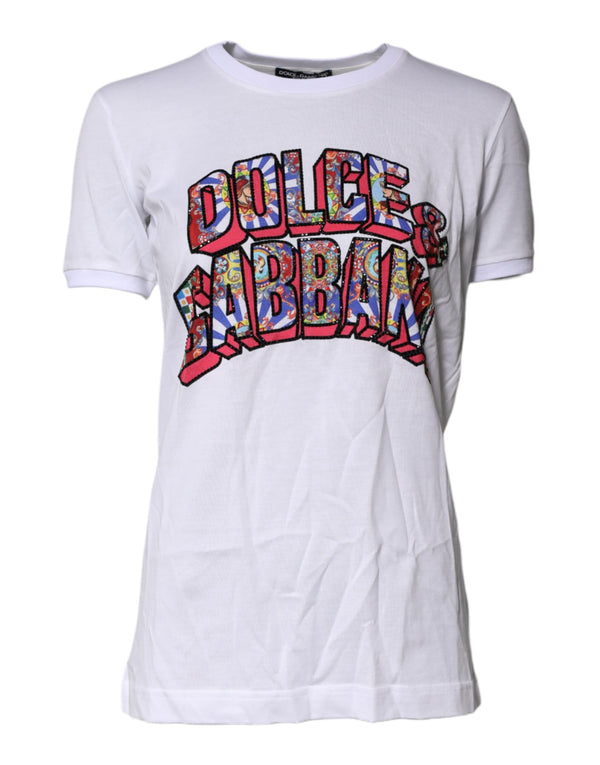 Dolce & Gabbana White Cotton Logo Print Round Neck T-shirt