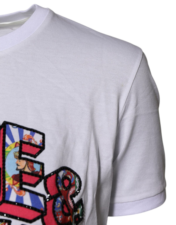 Dolce & Gabbana White Cotton Logo Print Round Neck T-shirt