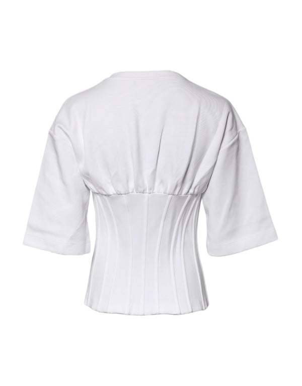 Dolce & Gabbana White Cotton Blend 3/4 Sleeves Blouse Top