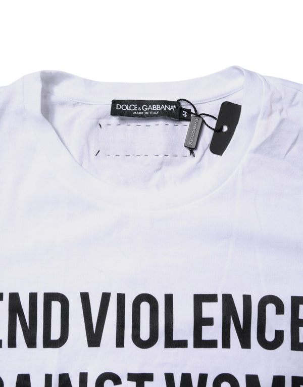 Dolce & Gabbana White Cotton Printed Round Neck Top T-shirt