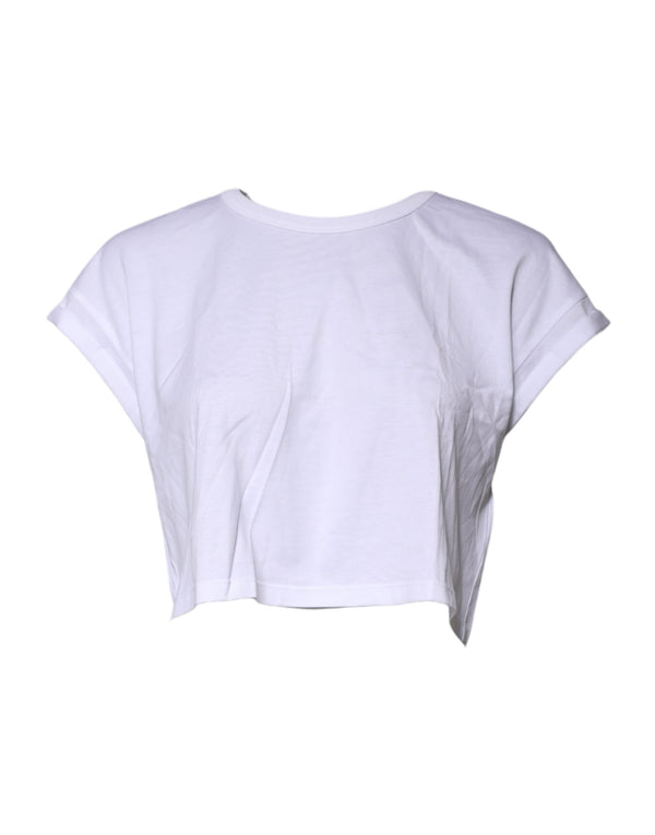 Dolce & Gabbana White Cotton Crew Neck Cropped Top T-shirt