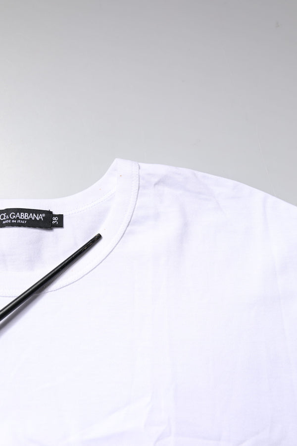 Dolce & Gabbana White Cotton Crew Neck Cropped Top T-shirt