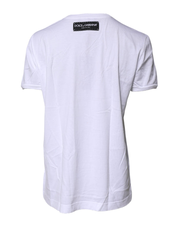Dolce & Gabbana White Printed Cotton Round Neck Top T-shirt