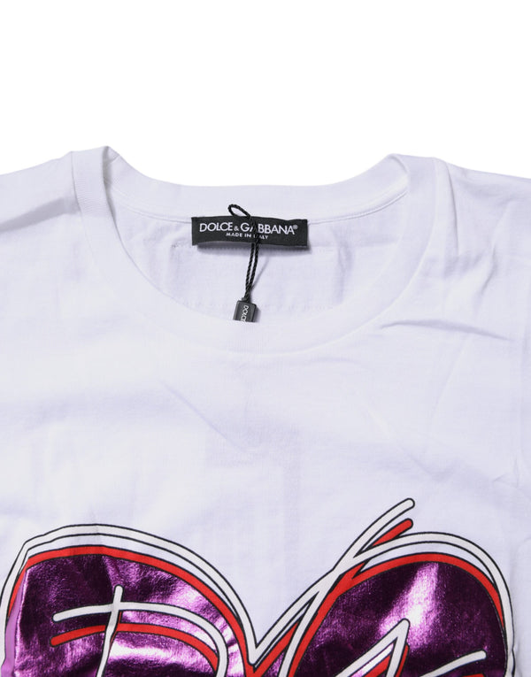 Dolce & Gabbana White Printed Cotton Round Neck Top T-shirt