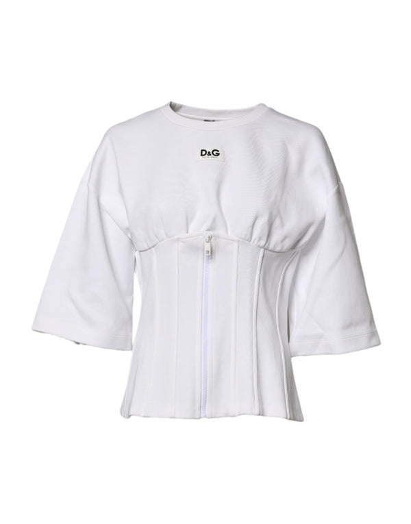 Dolce & Gabbana White Cotton Blend 3/4 Sleeves Blouse Top
