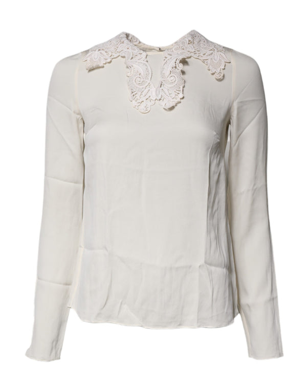 Dolce & Gabbana Cream Floral Lace Long Sleeves Blouse Top