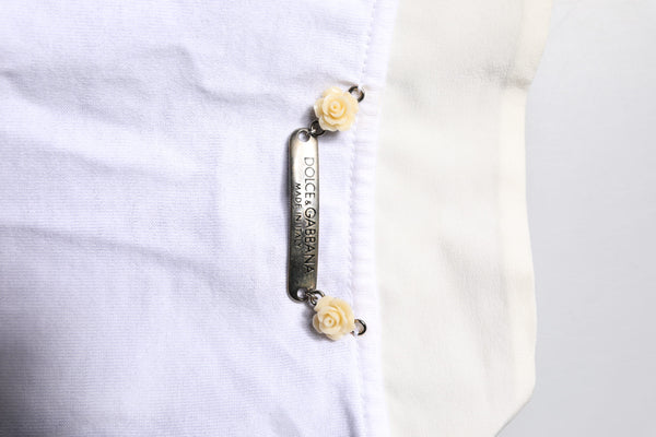 Dolce & Gabbana White Cotton Silk Blend Ascot Collar T-shirt