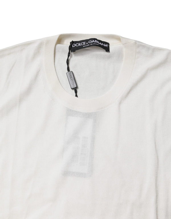 Dolce & Gabbana Cream Sleeveless Silk Round Neck Tank Top