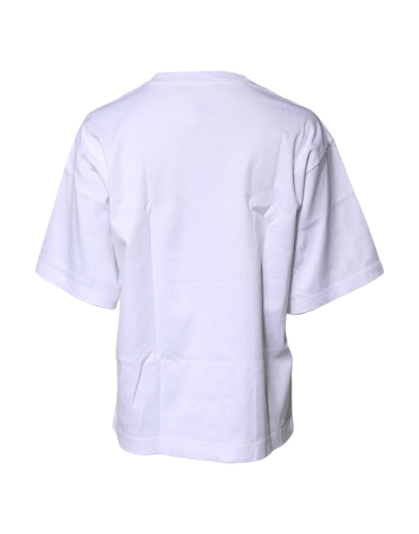 Dolce & Gabbana White Printed Cotton Round Neck Top T-shirt
