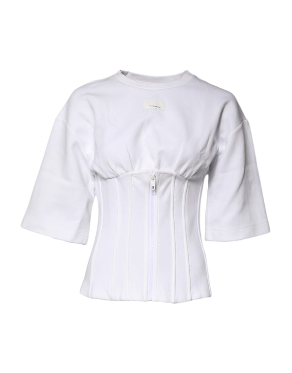 Dolce & Gabbana White Cotton Blend 3/4 Sleeves Blouse Top