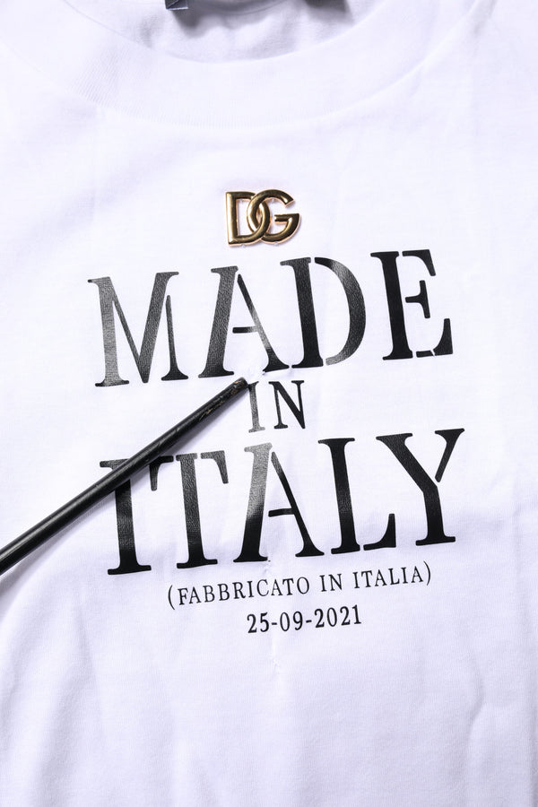 Dolce & Gabbana White Printed Round Neck Top Cotton T-shirt