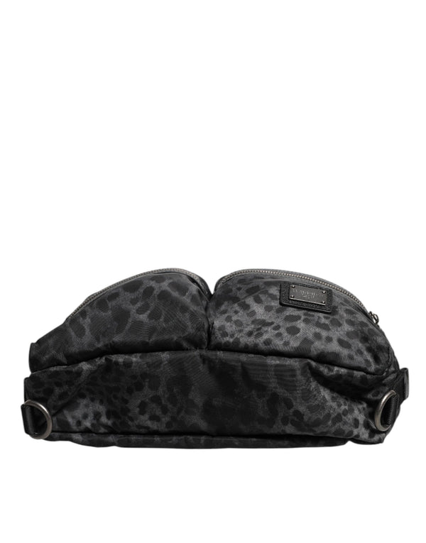 Dolce & Gabbana Black Gray Leopard DG Logo Belt Waist Fanny Pack Bag