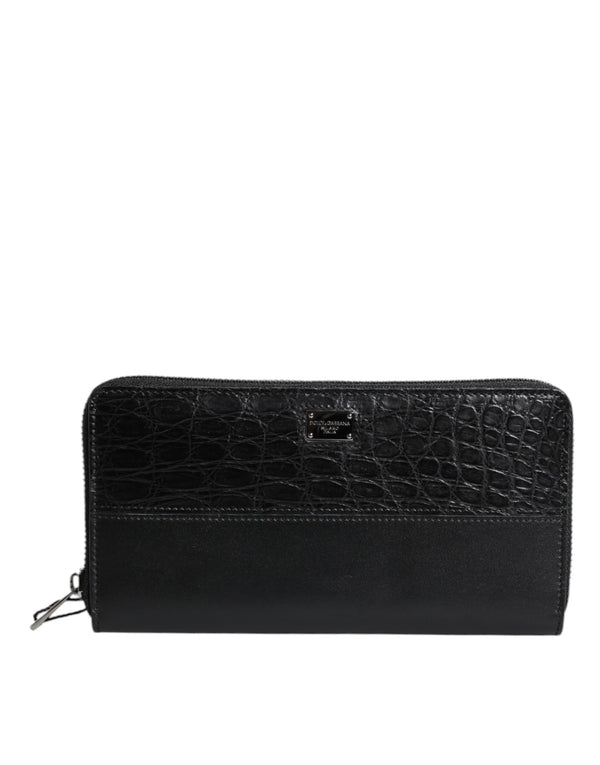 Dolce & Gabbana Black Leather Logo Plaque Zip Around Continental Wallet