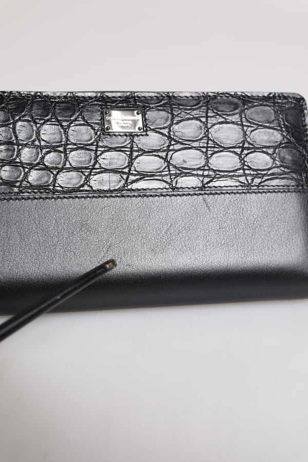 Dolce & Gabbana Black Leather Logo Plaque Zip Around Continental Wallet