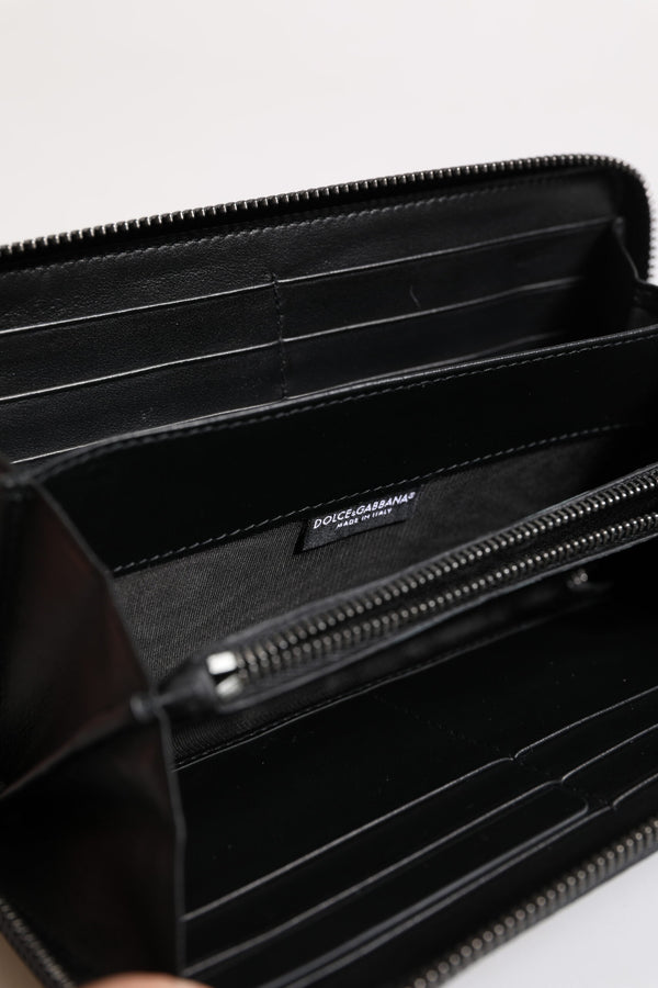 Dolce & Gabbana Black Blue Exotic Leather Embossed Continental Wallet