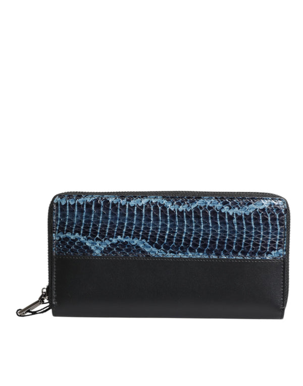Dolce & Gabbana Black Blue Exotic Leather Embossed Continental Wallet