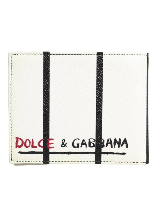 Dolce & Gabbana White Leather DG Crown Royals Bifold Card Holder Wallet