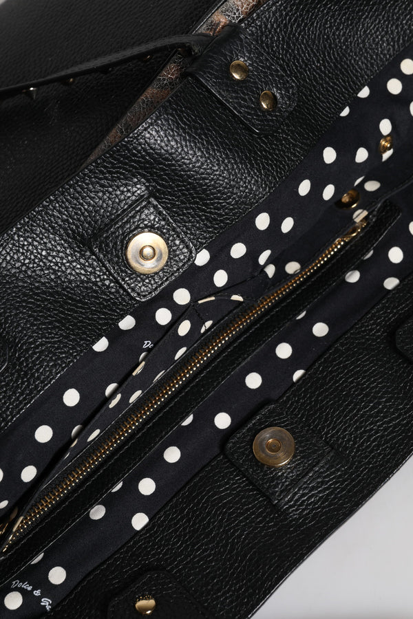 Dolce & Gabbana Brown Leopard BEATRICE Leather Logo Plaque Tote Bag