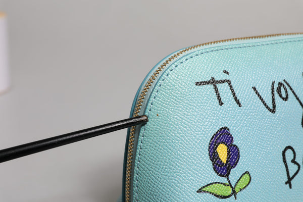 Dolce & Gabbana Light Blue Leather Handbag Clutch Mini Purse Pouch Bag