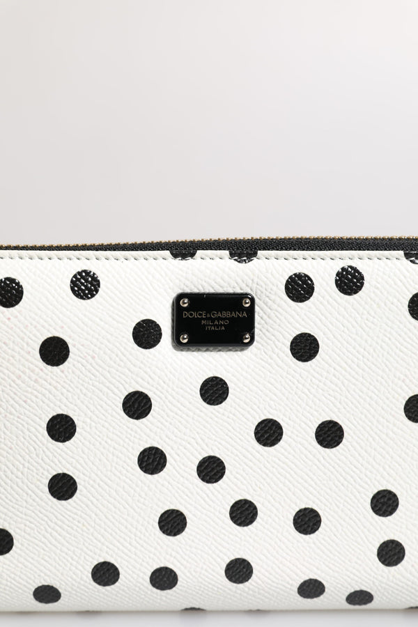 Dolce & Gabbana White Black Striped Leather Zip Around Continental Wallet