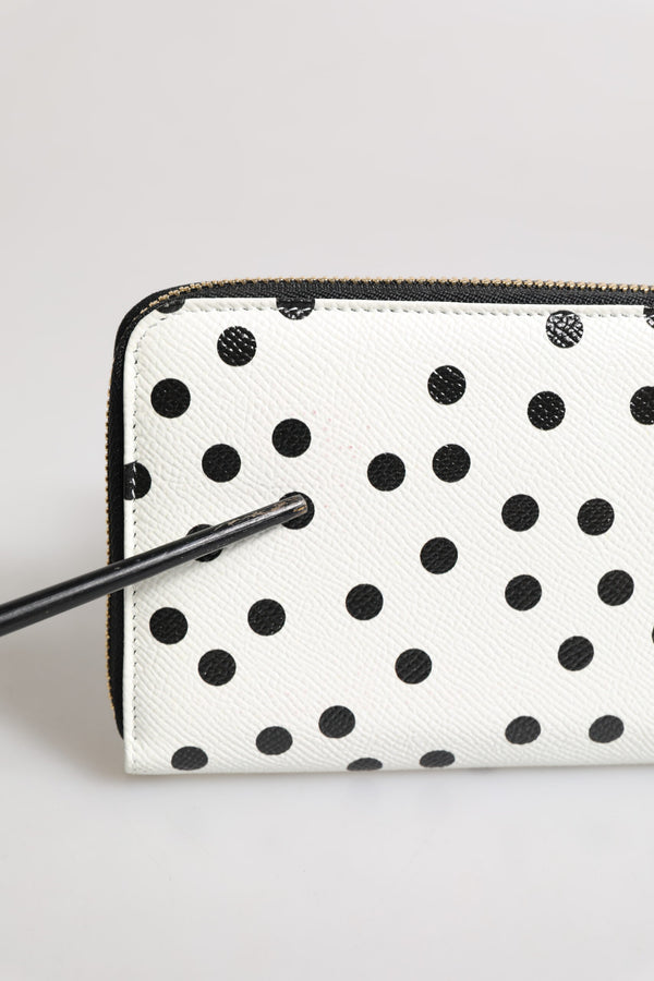Dolce & Gabbana White Black Striped Leather Zip Around Continental Wallet