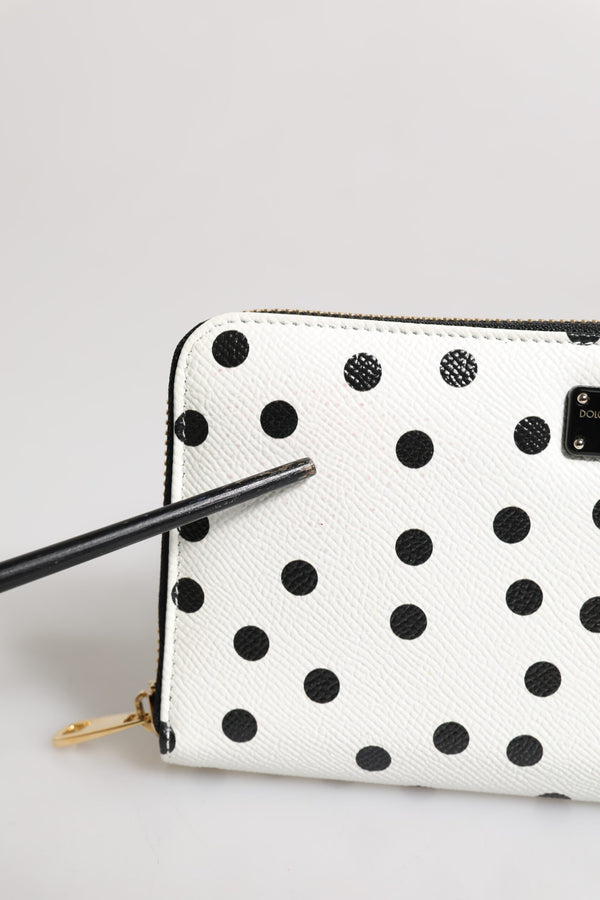 Dolce & Gabbana White Black Striped Leather Zip Around Continental Wallet