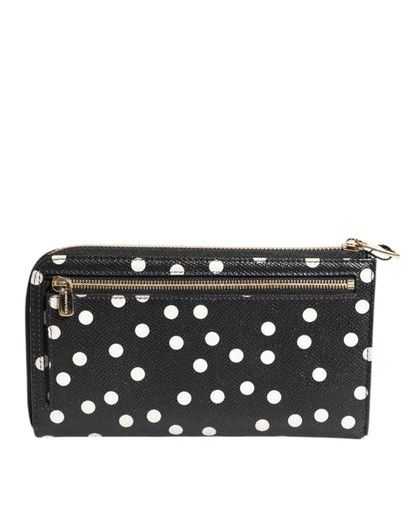 Dolce & Gabbana Black White Dotted Leather Zip Around Continental Wallet