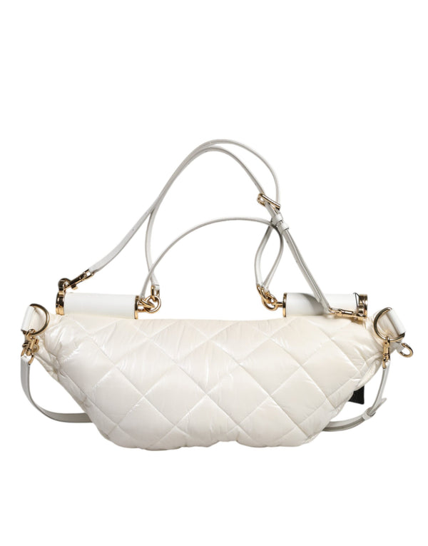 Dolce & Gabbana White Quilted Logo Plaque Belt Waist Fanny Pack Bag