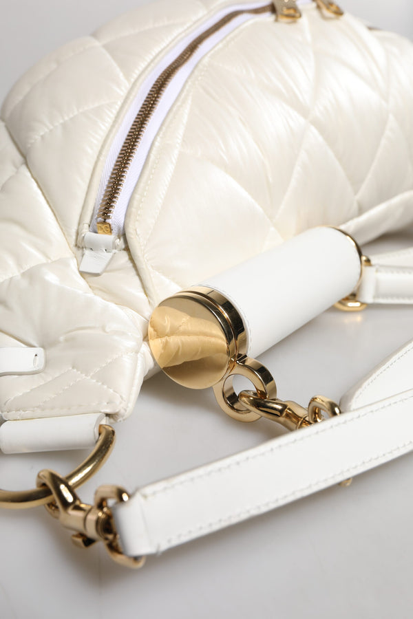 Dolce & Gabbana White Quilted Logo Plaque Belt Waist Fanny Pack Bag
