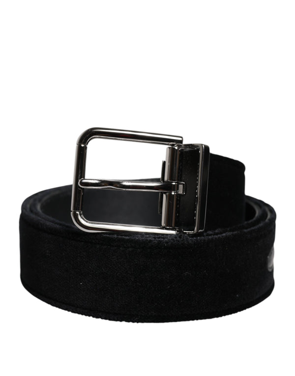 Dolce & Gabbana Black Cotton Silver Tone Metal Buckle Belt