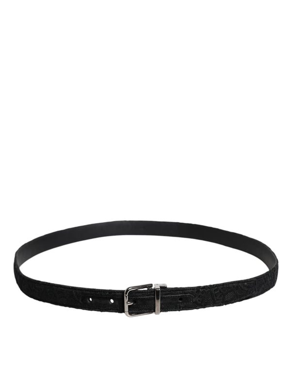 Dolce & Gabbana Black Cotton Blend Silver Metal Buckle Belt